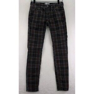 Free People Windowpane Plaid Burgundy Corduroy Pants Low Waist Size 27